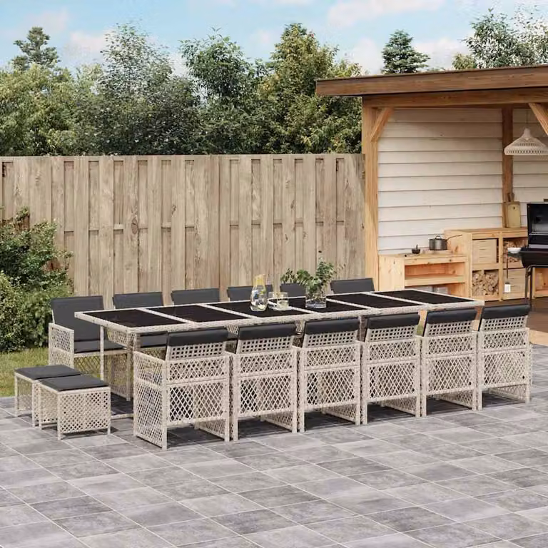 Set da pranzo da giardino vidaXL in polyrattan con cuscini e piano in vetro, 17 pezzi, grigio antracite
