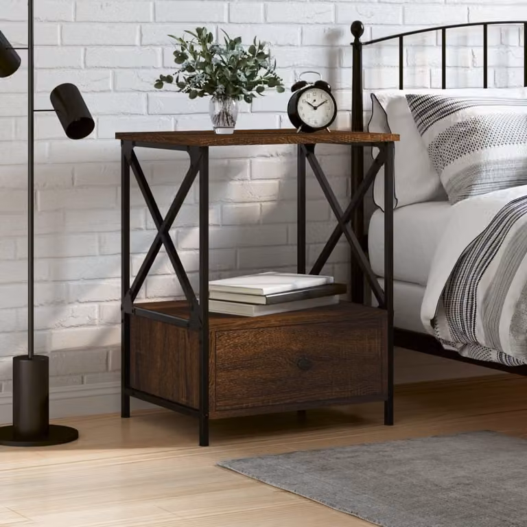 Comodino in stile industriale vidaXL in legno e metallo, colore marrone, L 50 cm x P 41 cm x H 65 cm