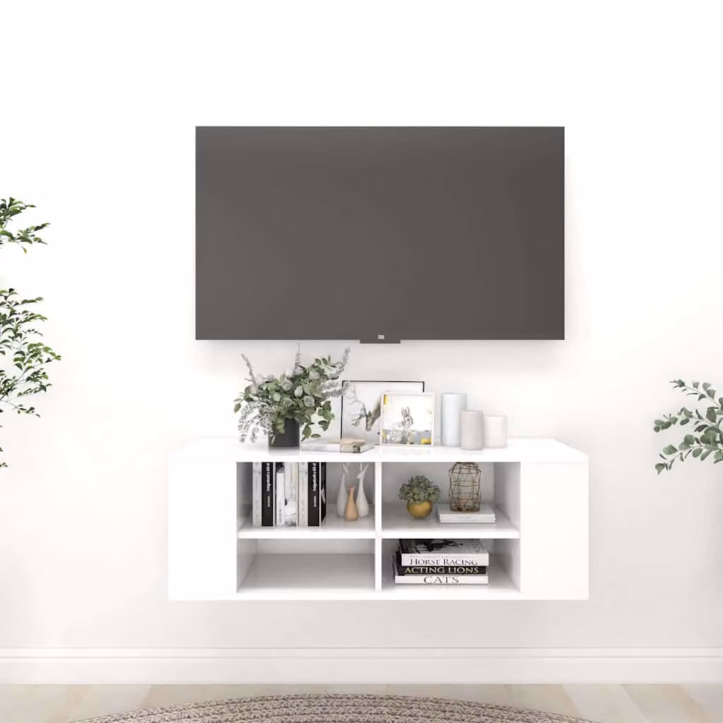 Armadietto TV da parete moderno vidaXL in legno bianco L 102 x P 35 x H 35 cm