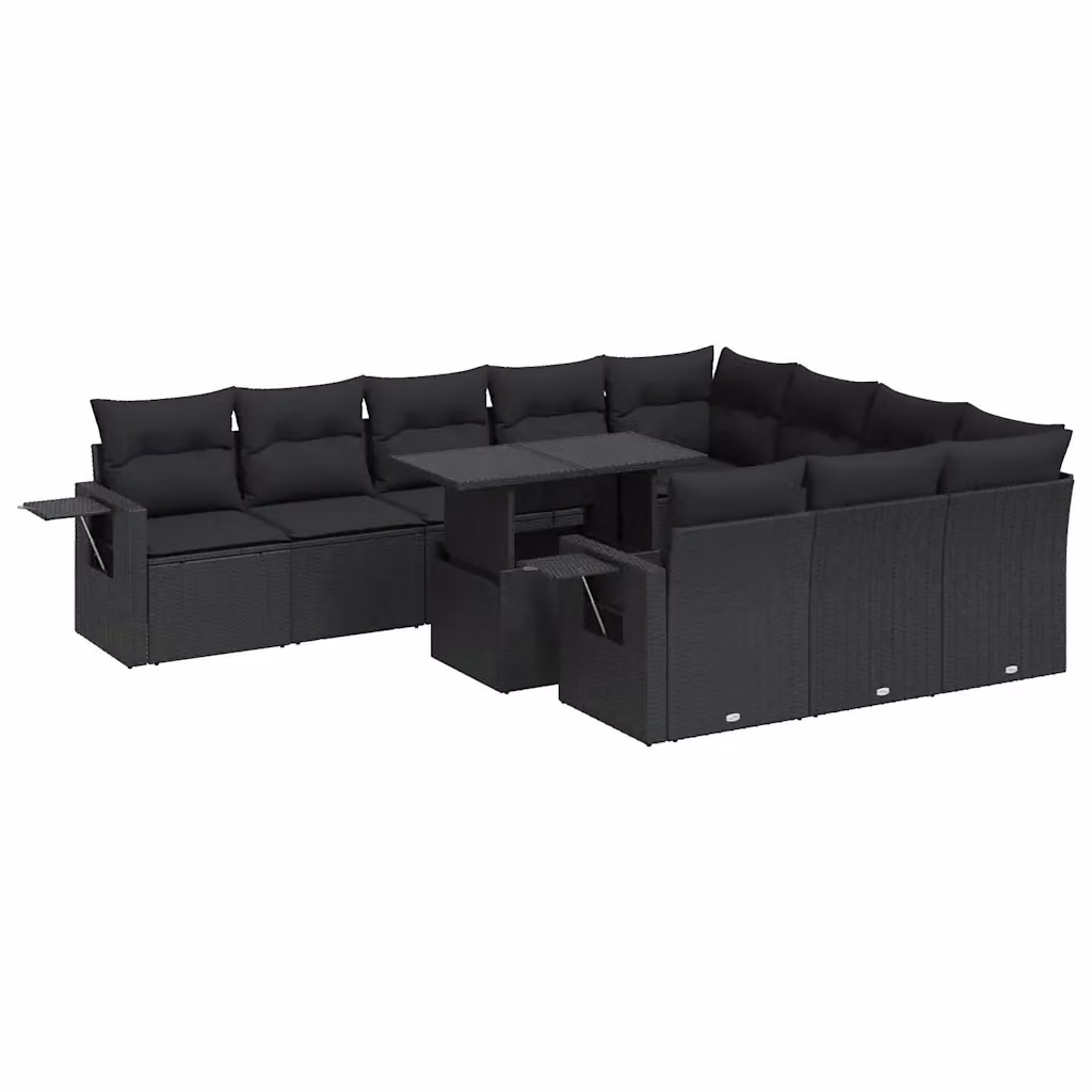 Set di divani da giardino vidaXL composto da 11 pezzi con cuscini in polyrattan nero per esterni e terrazzi – 2