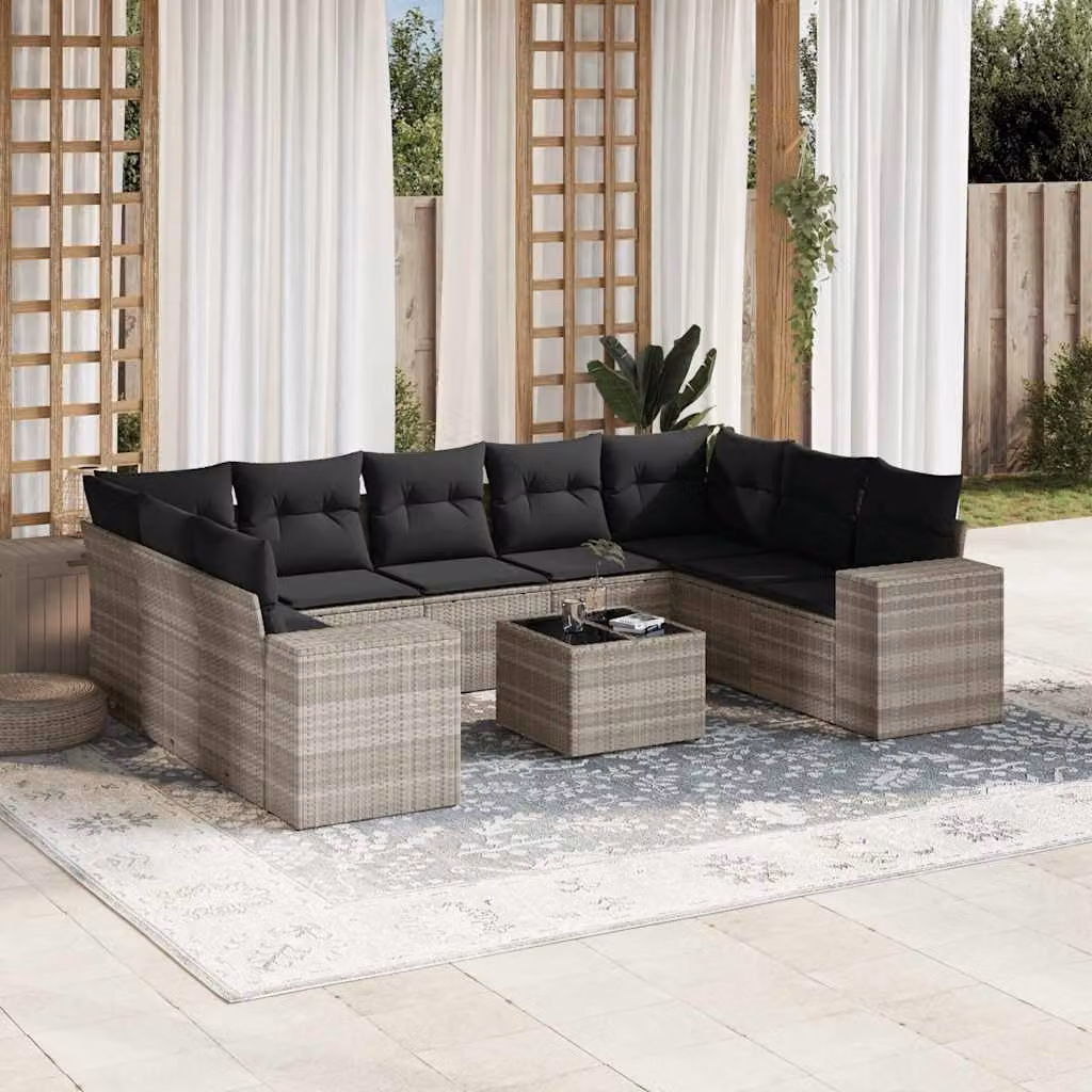 vidaXL Set Divano da Giardino 10 Pezzi con Cuscini Grigio con Tavolino e Struttura in Metallo – 1
