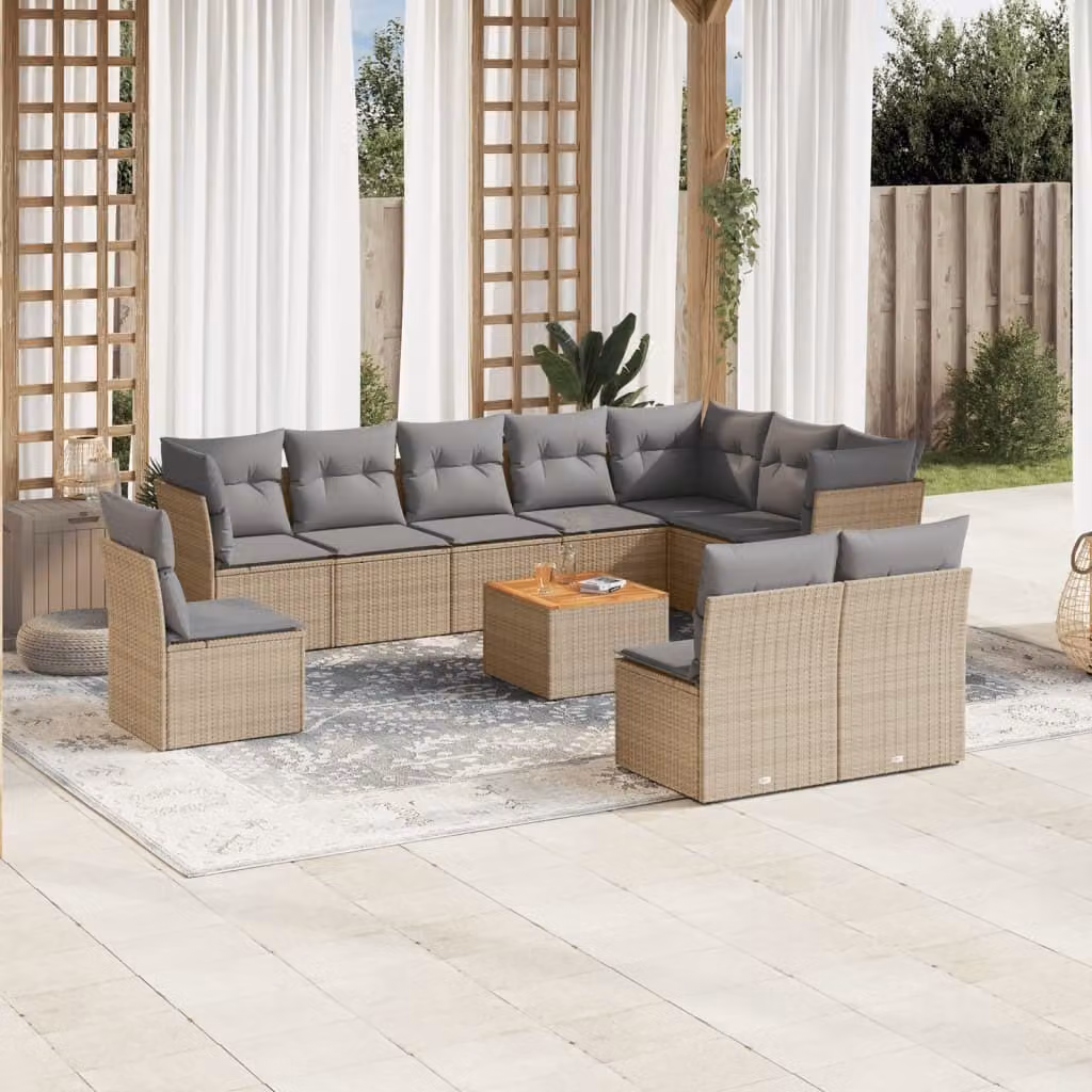Maison Exclusive - Set Divano da Giardino 11 pz con Cuscini Beige Misto Polyrattan