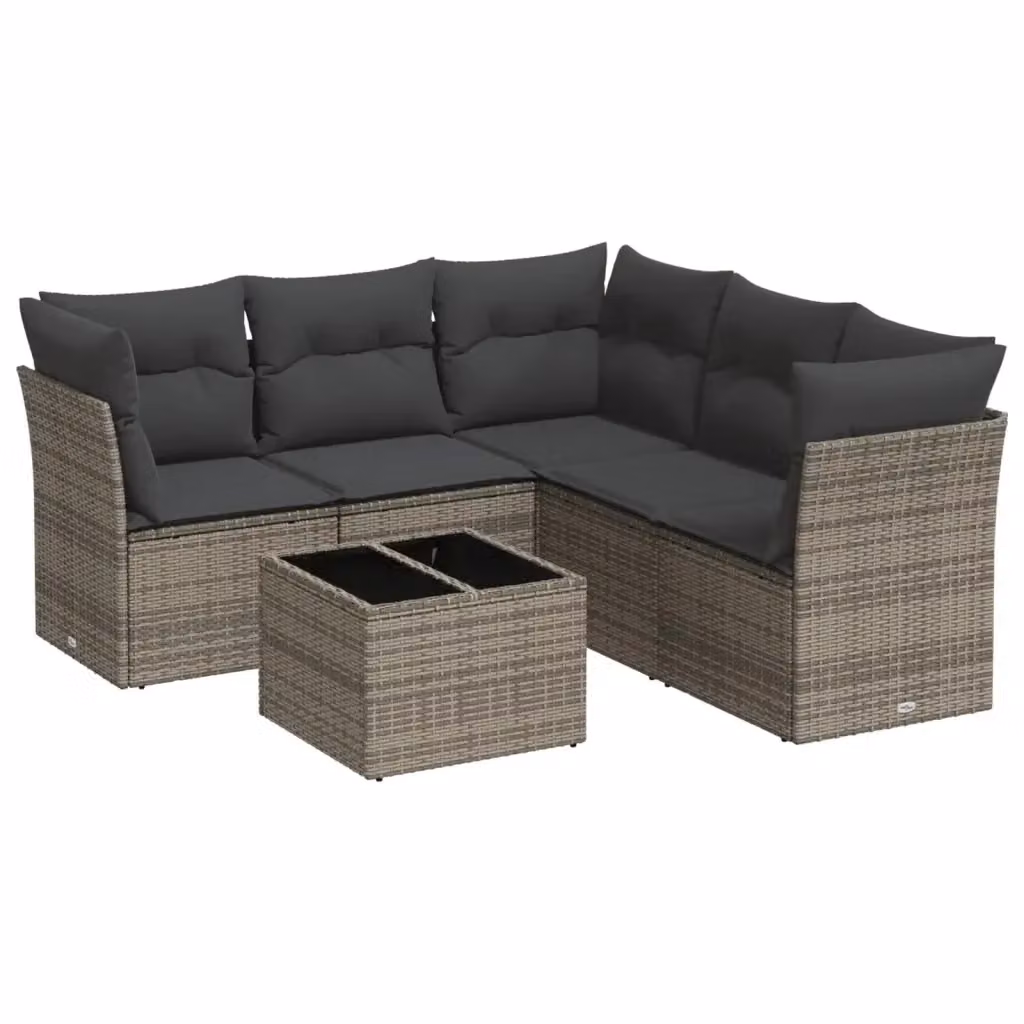 vidaXL Set Divano da Giardino a L 6 pz con Cuscini e Tavolino in Polyrattan Grigio – 2