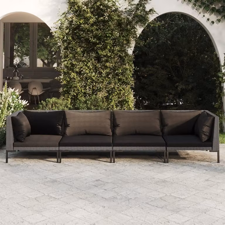 Maison Exclusive - Set da giardino da 4 pezzi con cuscini in polyrattan grigio scuro