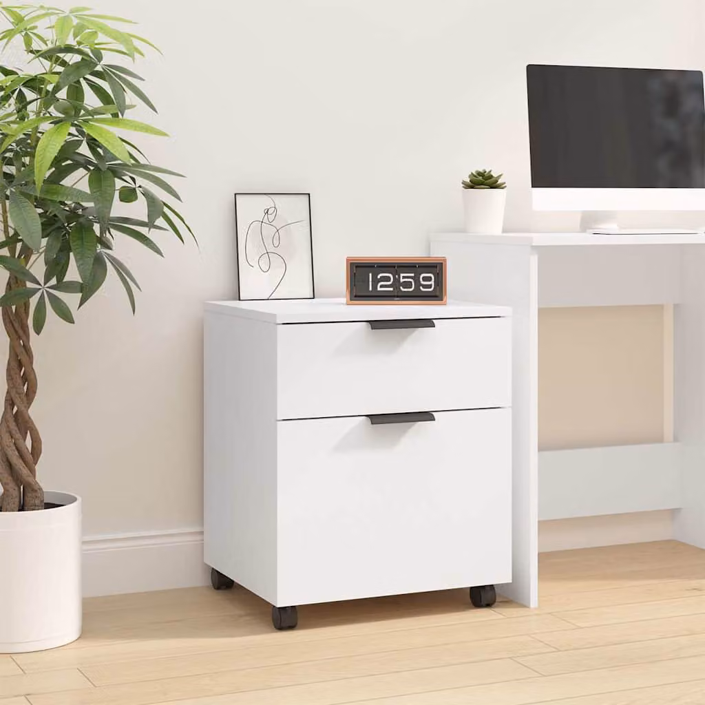 vidaXL Schedario con Ruote e Serratura in Legno Multistrato Bianco L: 45 cm, P: 38 cm, H: 54 cm