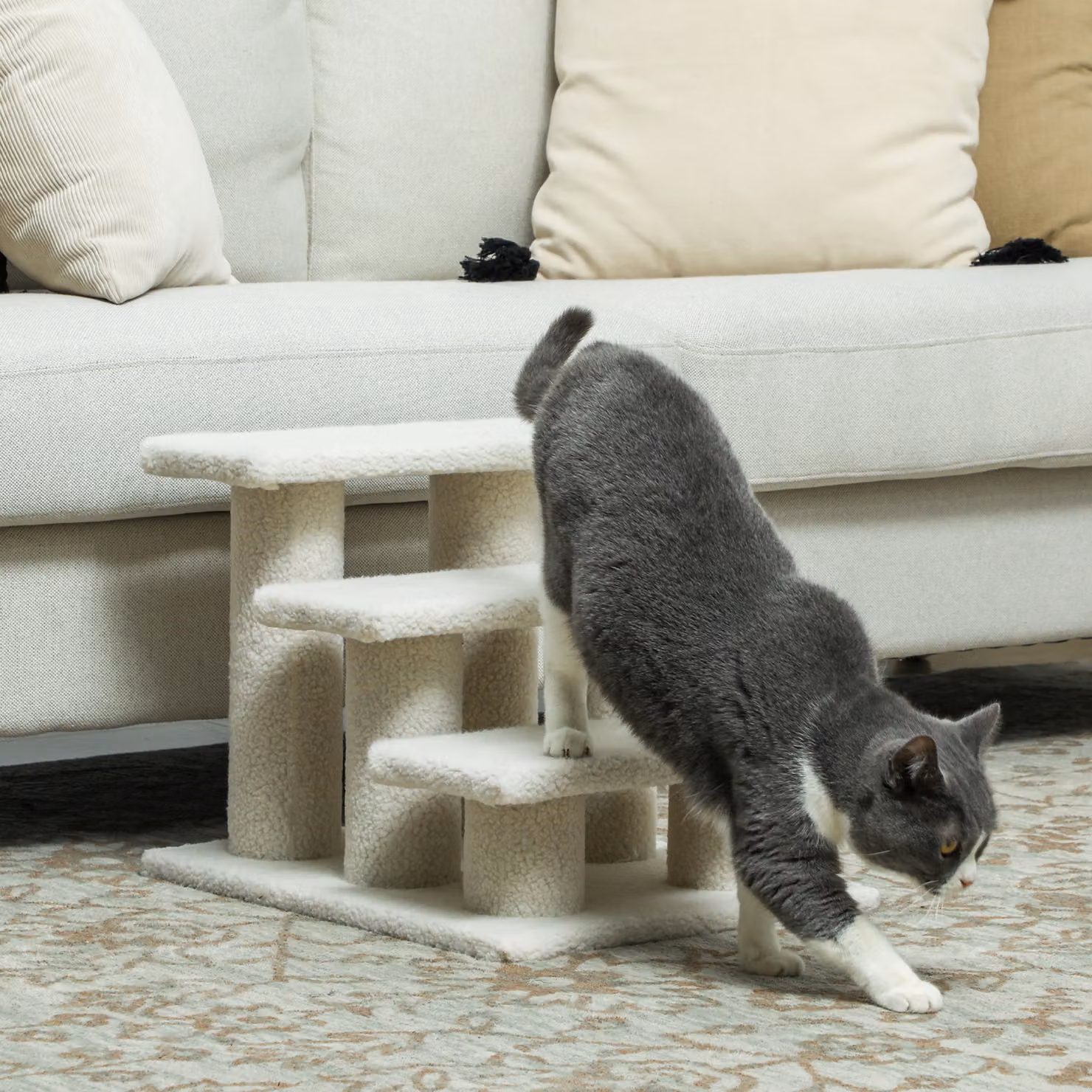 Scaletta per cani e gatti a 4 gradini PawHut con rivestimento in peluche, beige, L: 61 cm, P: 41 cm, H: 60 cm – 2