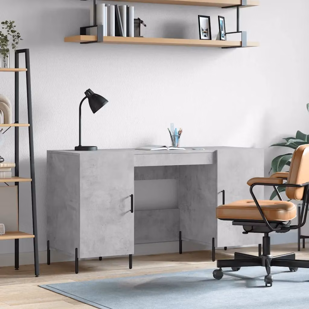 Scrivania da Scrittura Design In Grigio con Piano in Legno e Struttura in Metallo L: 140 cm, P: 50 cm, H: 75 cm – 2