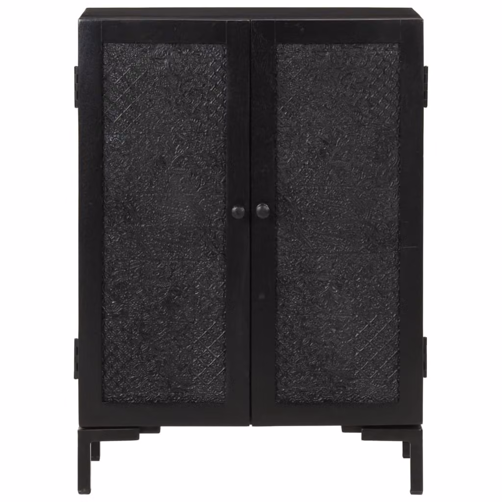 vidaXL Credenza nera 55x30x77 cm in legno massiccio di mango e ferro