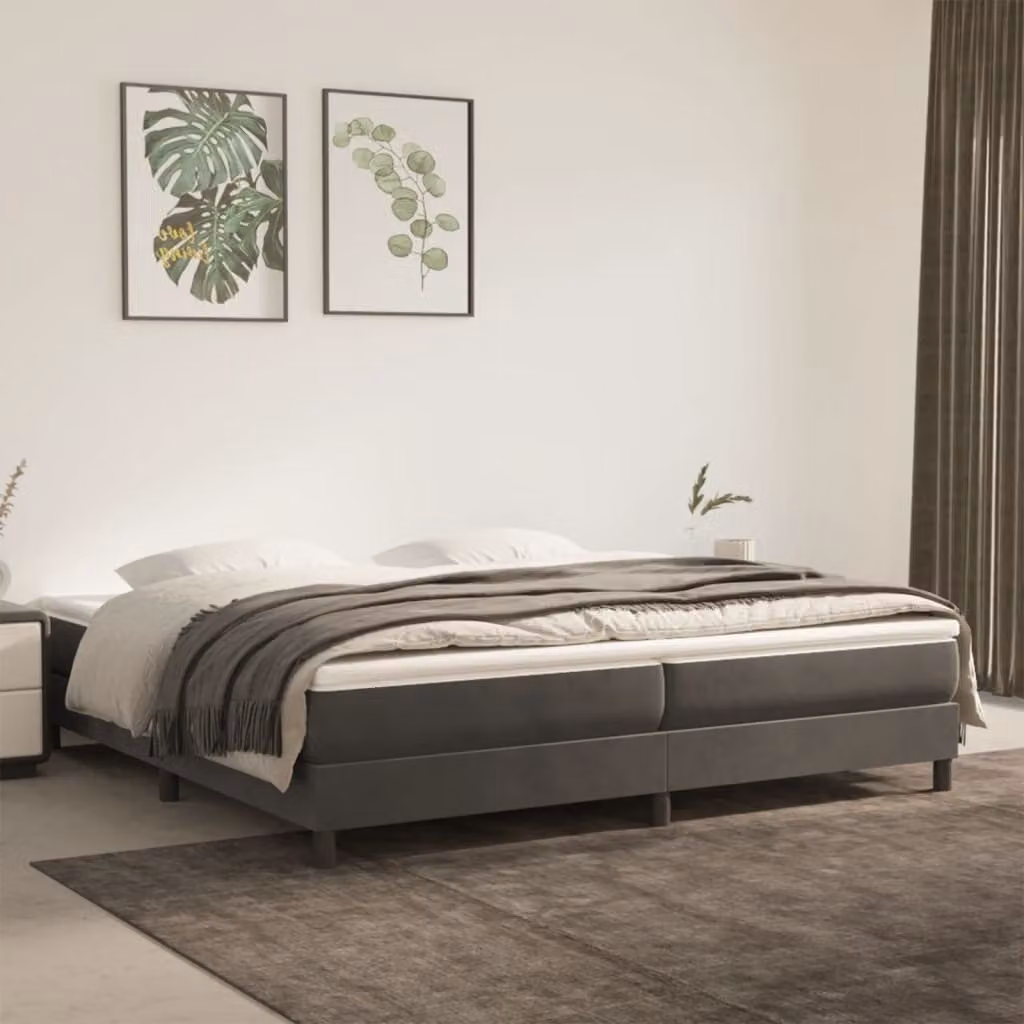 The Living Store Letto a molle con materasso grigio scuro 200x200 cm in velluto