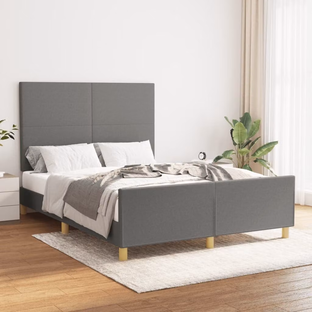 The Living Store Struttura letto con testiera in tessuto grigio scuro 140x200 cm