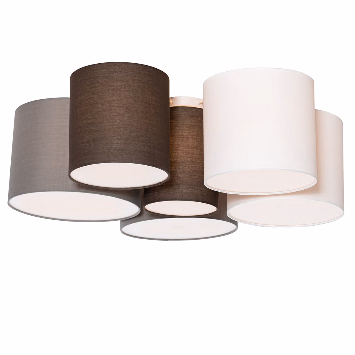 QAZQA - Plafoniera moderna I plafoniera I lampada I apparecchio bianco grigio e marrone a 6 luci - MultiDrum con paralume I soggiorno I camera da letto - tessile rotondo - LED adatto E27