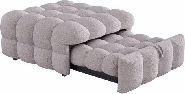 Pouf letto 2 in 1 trasformabile 183x76x42 cm in tessuto teddy; metallo e MDF; grigio