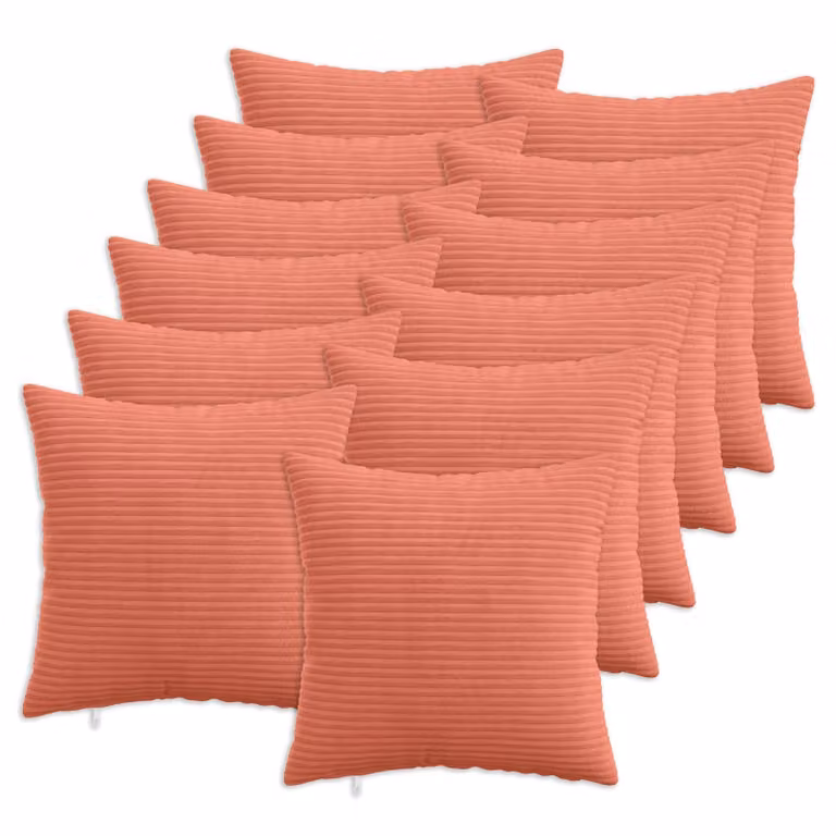 Set di 12 federe vidaXL HEERLEN in velluto a coste, Rosso Arancio, 45 x 45 cm