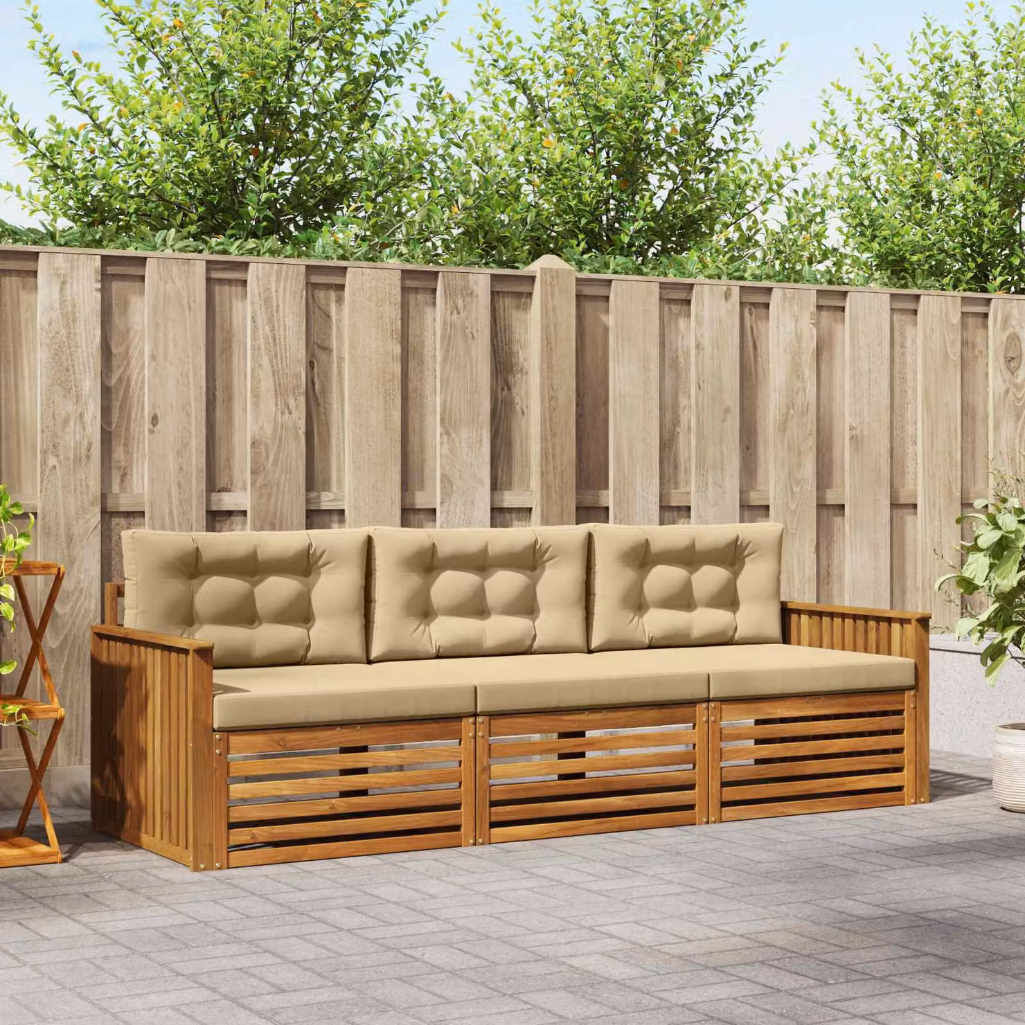 Set di divani da esterno vidaXL in legno di acacia con cuscini, colore marrone e beige