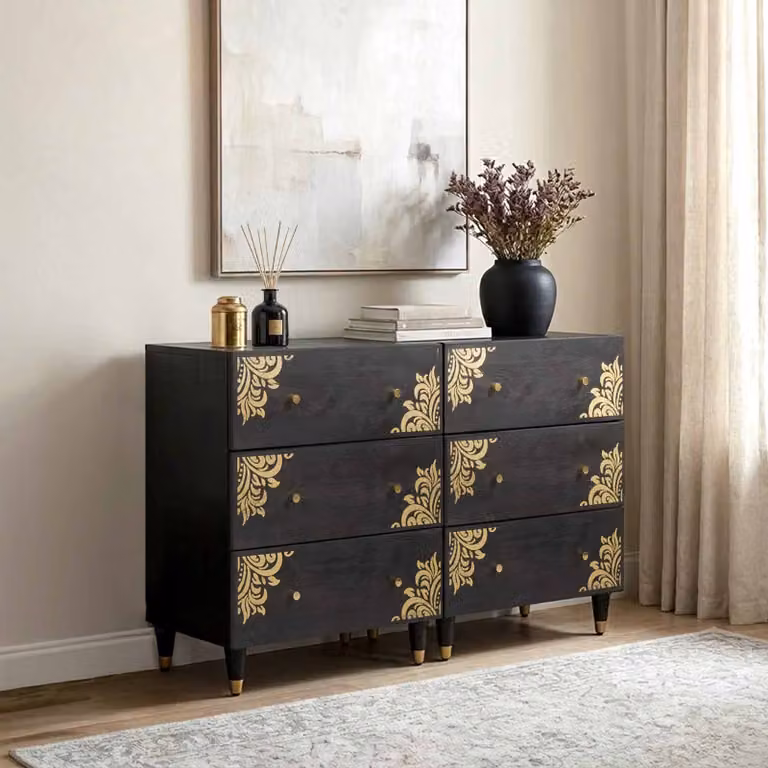 Set di 2 credenze moderne vidaXL in legno di mango massello nero e oro L/P/H: 60 x 33 x 75 cm