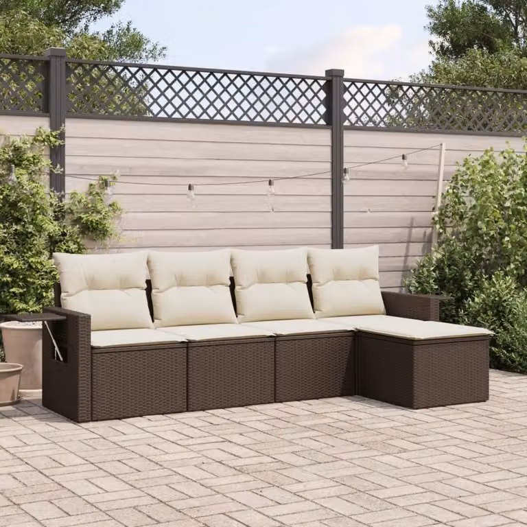 Maison Exclusive - Set Divano da Giardino 5 pz con Cuscini Marrone in Polyrattan