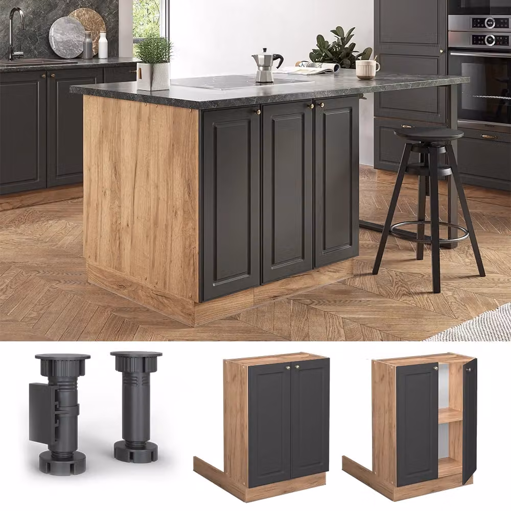 Isola cucina Vicco Fame-Line Antracite e Rovere dorato con ante a battente L/P/H: 82 x 60 x 30 cm – 2