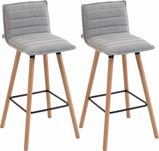 Set di 2 Sgabelli da Bar Xylo con Seduta Imbottita Grigia, Schienale e Poggiapiedi, L/P/H: 48 x 48 x 99,5 cm