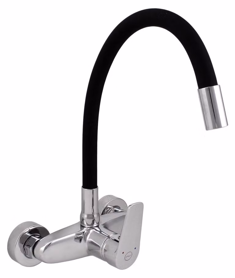 Miscelatore da cucina a parete, cromato, con bocchetta flessibile, modello Casa CR-1301-CS, marca Aquanello