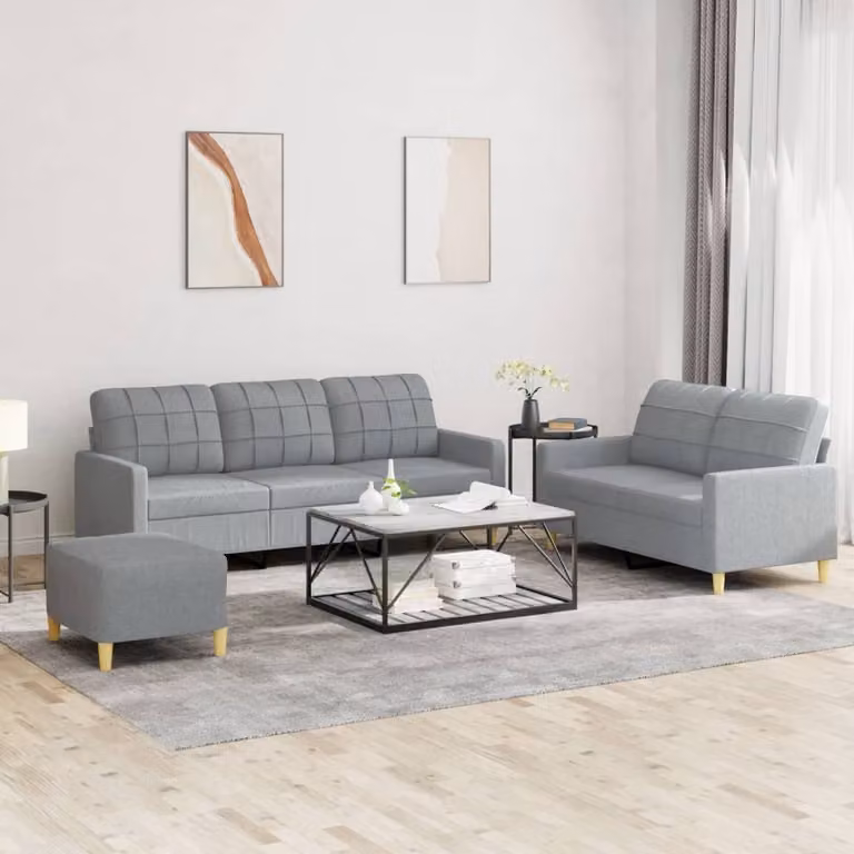 Maison Exclusive - Set divano 3 pezzi con cuscini in tessuto grigio chiaro