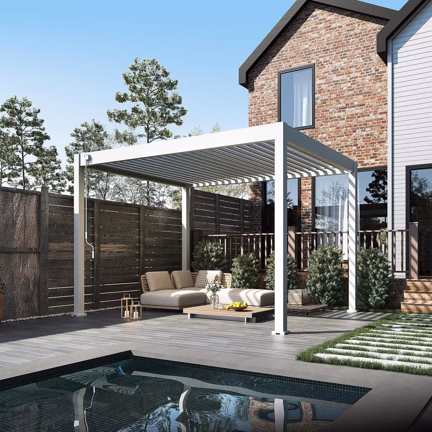 Pergola Weide Classic in alluminio 3x3,6 m con tetto a lamelle, indipendente, bianca