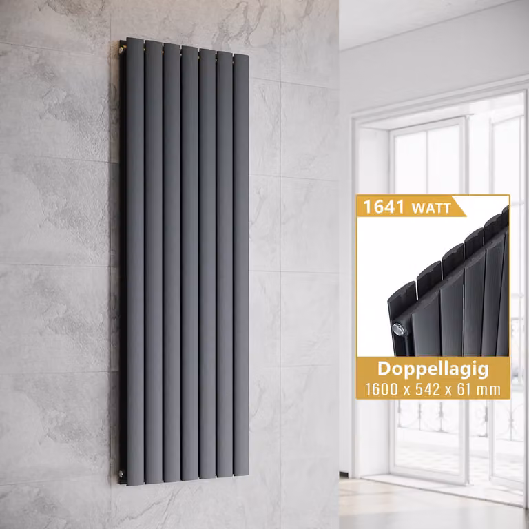 SONNI Radiatore a pannello verticale, design a due strati, colore antracite, dimensioni 1600x542 mm, senza resistenza riscaldante