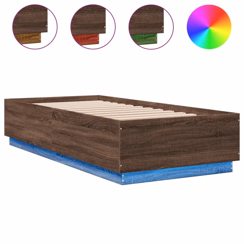 Letto con cassetti e luci LED vidaXL in legno rovere marrone L 200 cm x P 100 cm – 2