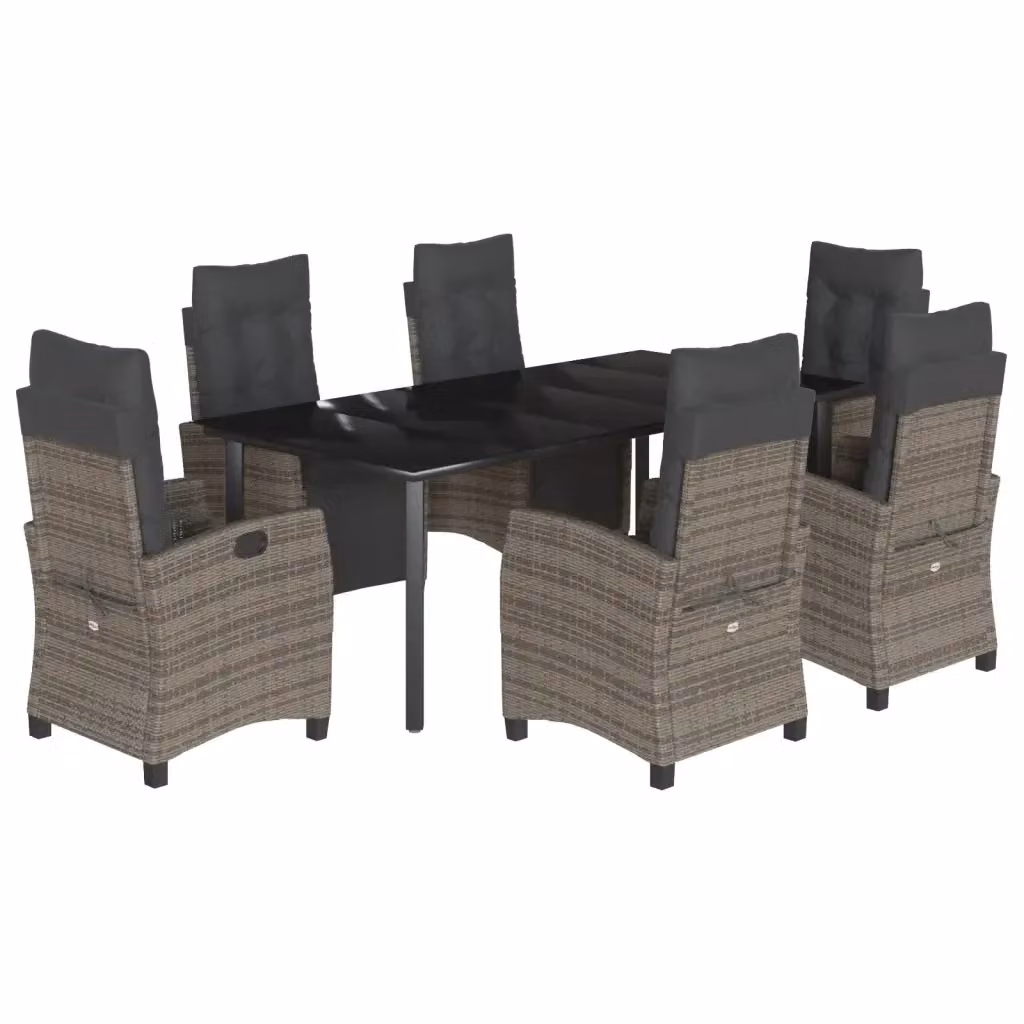 Set da pranzo da giardino vidaXL in polyrattan e vetro con 7 pezzi, colore grigio e nero – 2