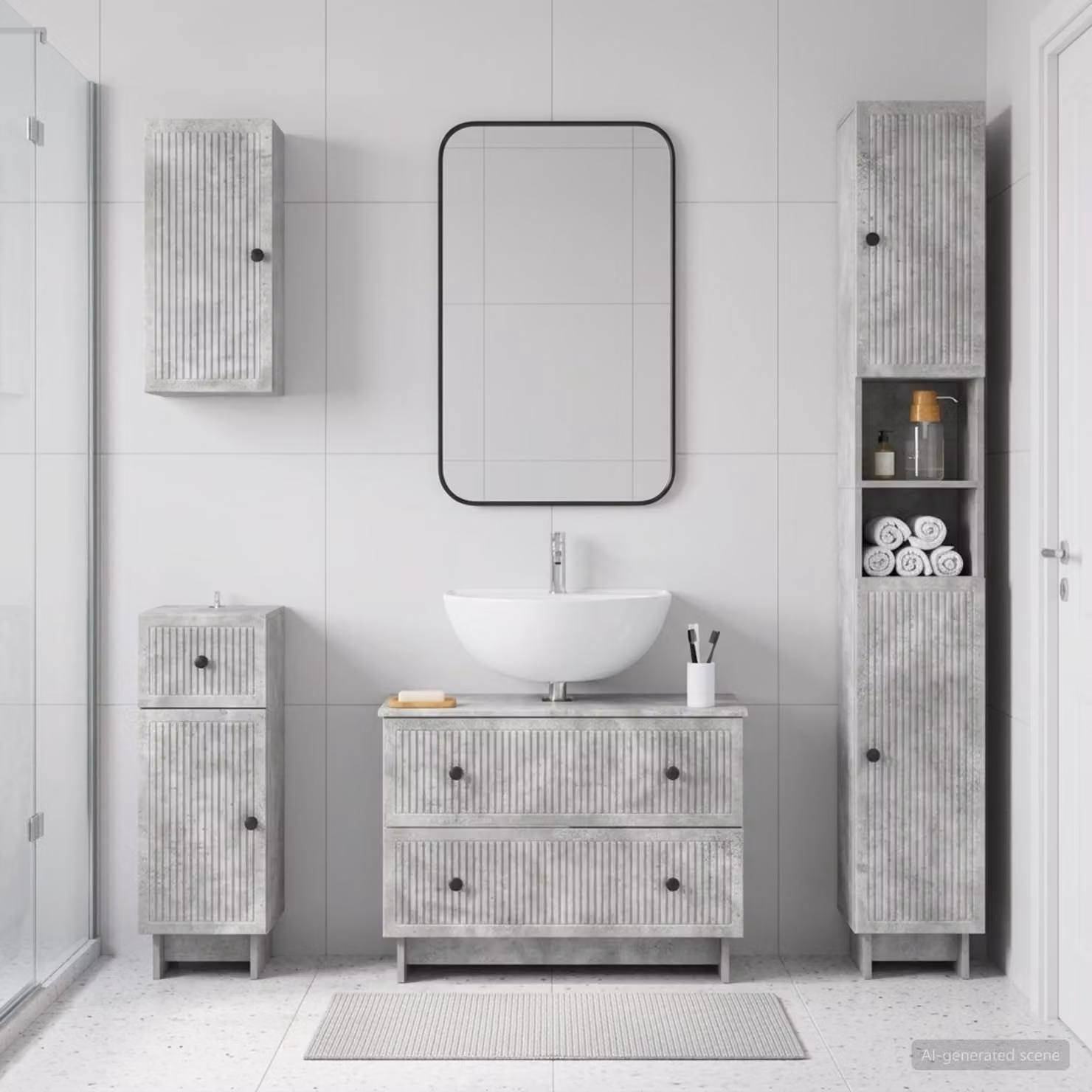Set di mobili da bagno moderno vidaXL EDE da 4 pezzi in grigio con base e pensili, L/P/H: 190 x 67,9 x 82 cm