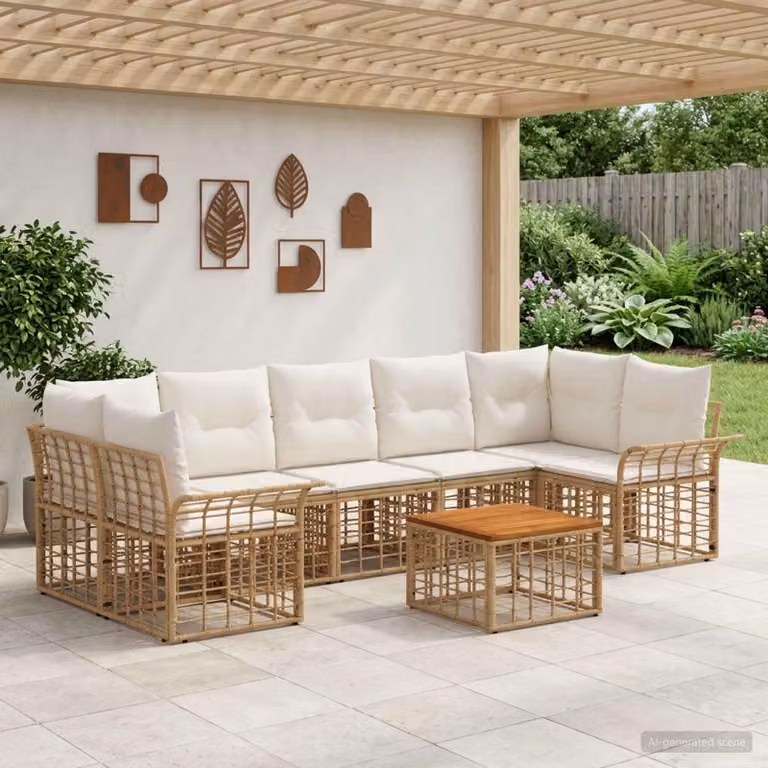 Set di divani da esterno vidaXL 8 pz in polyrattan con cuscini beige e bianco crema per giardino e terrazza