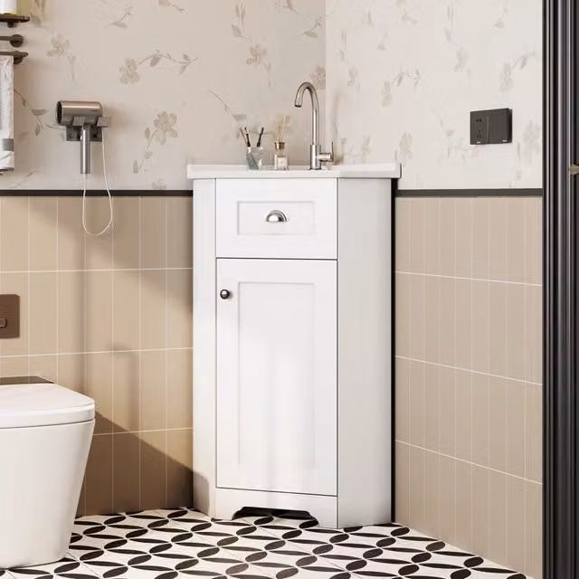 Set mobile bagno sospeso bianco con lavabo integrato, cassetto e specchio LED ovale