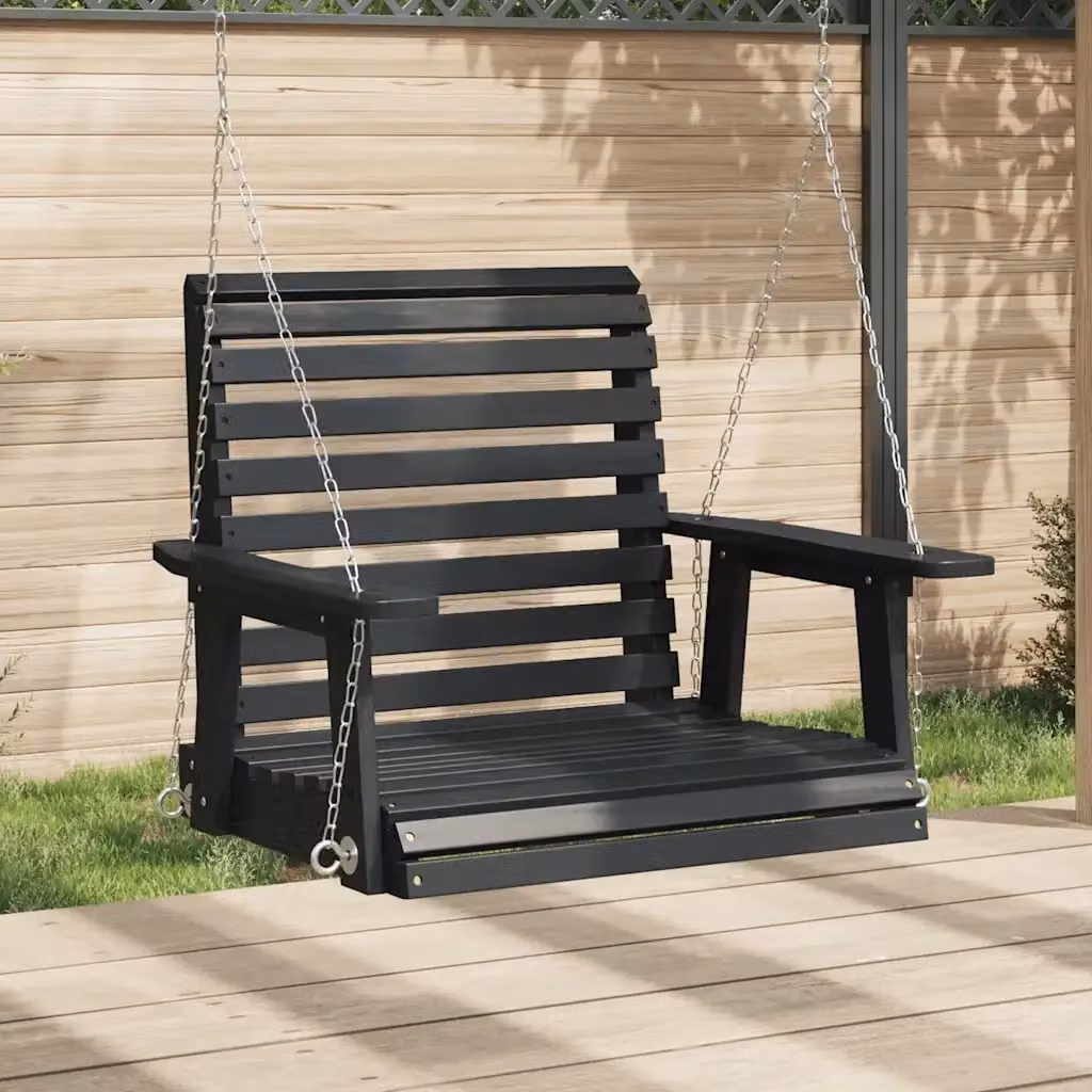 Dondolo da Giardino con Braccioli in Legno di Abete e Metallo Nero CFW7078839 – 2