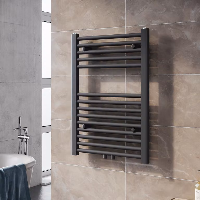 SONNI - Asciugamaniere radiante, asciugamano elettrico, 700 x 500 mm, grigio antracite, riscaldamento ad acqua calda, senza resistenza