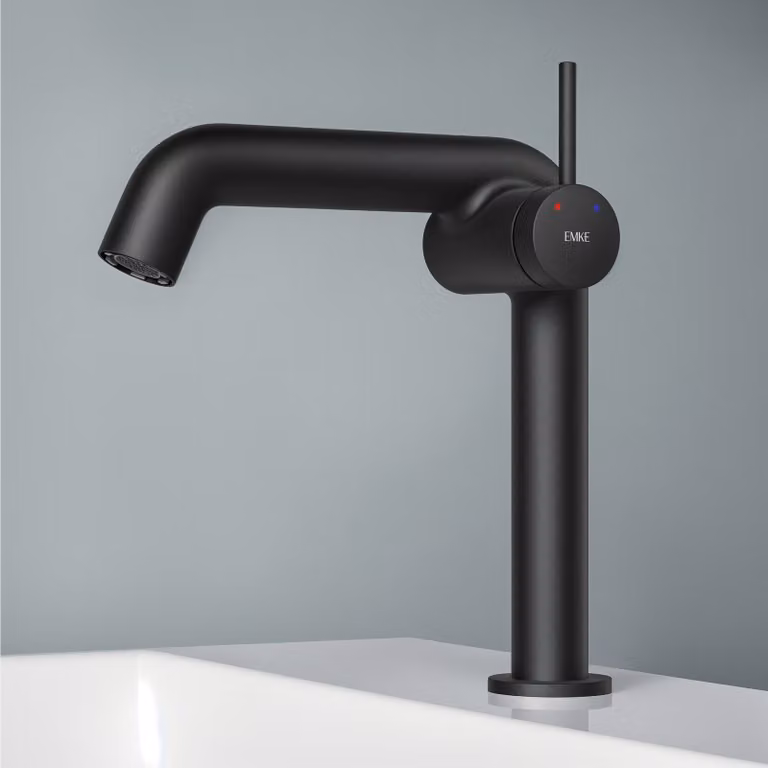 EMKE Miscelatore monocomando per lavabo, Rubinetti per bagno 222x200x76mm G3/9", Risparmio d'acqua, Protezione anticorrosione, Ottone senza piombo, Nero opaco