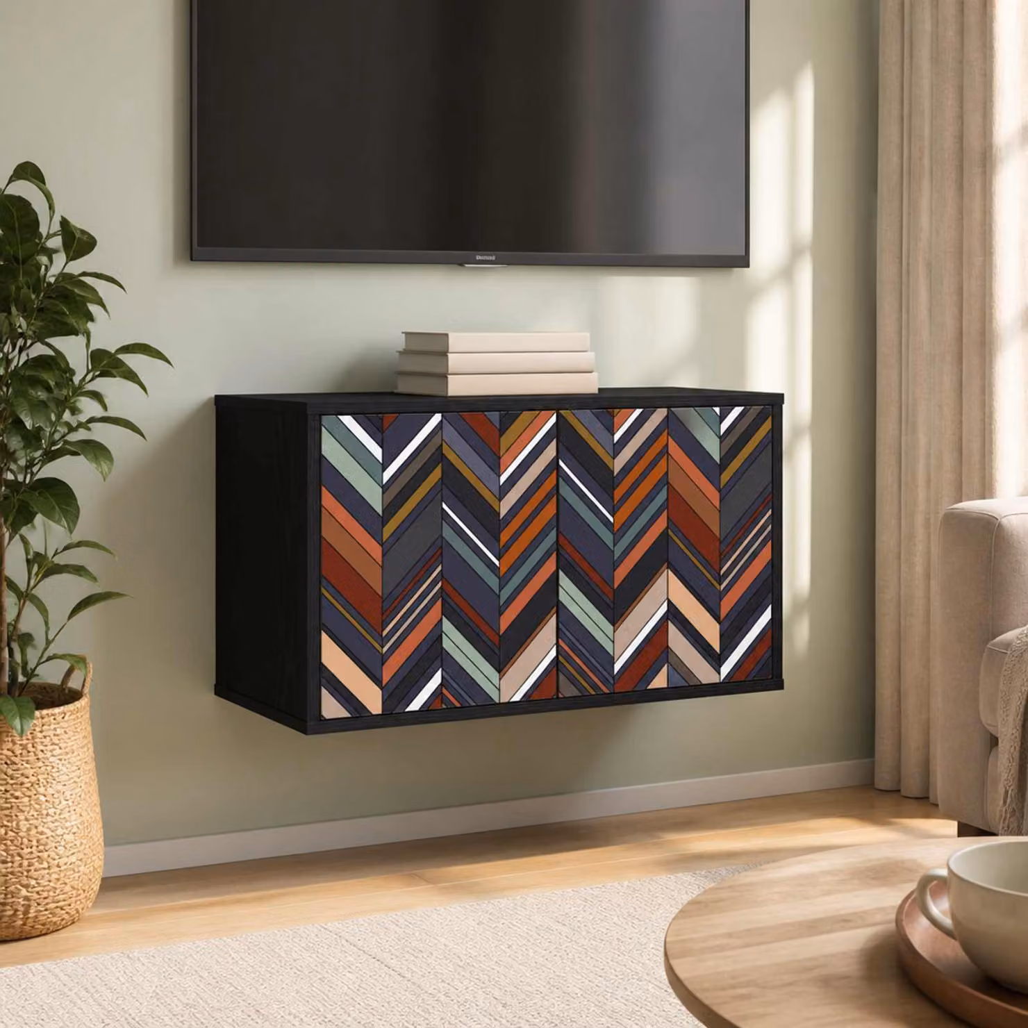 Mobile TV da parete vidaXL OMMEN in Rovere e Nero L: 69 cm, P: 33 cm, H: 40 cm
