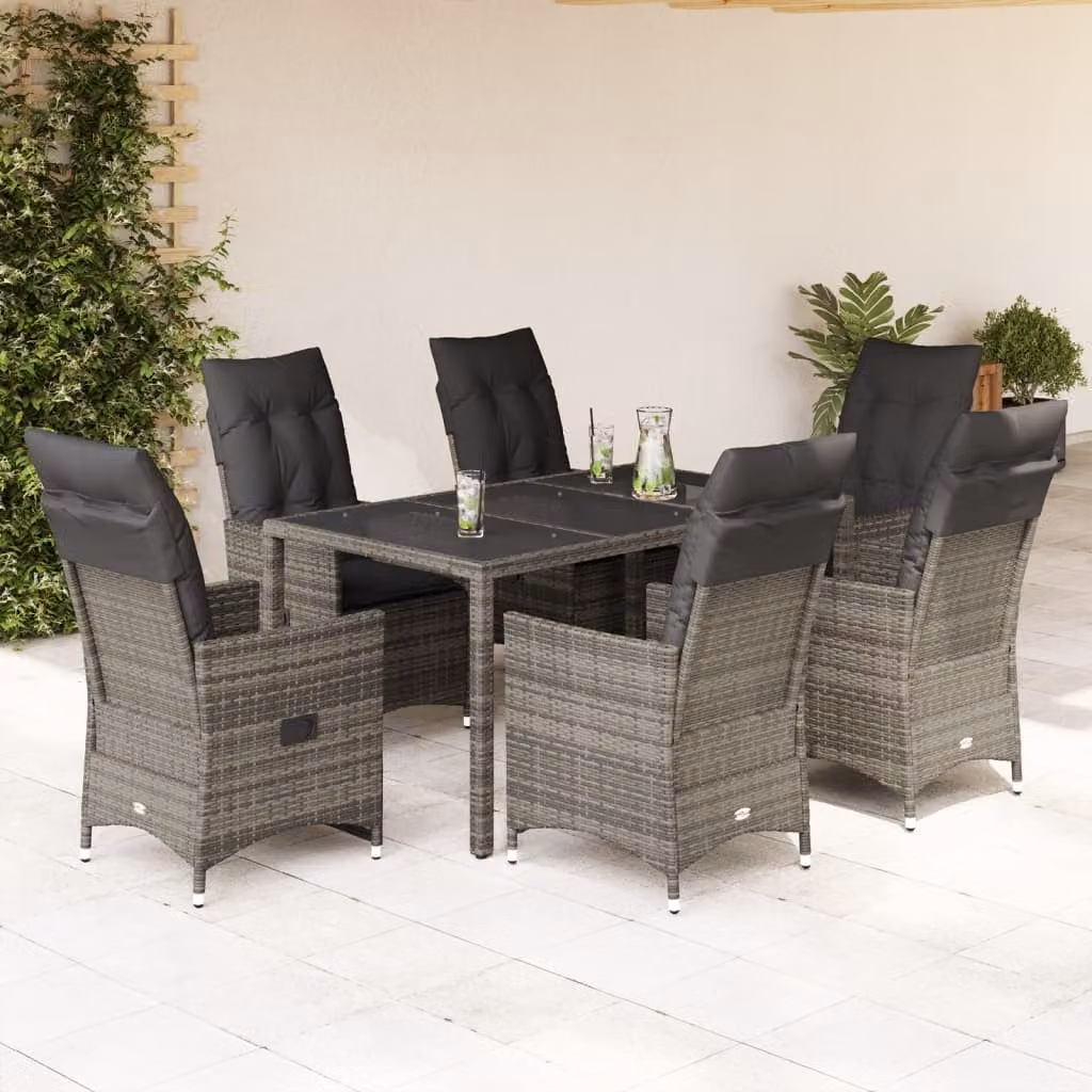 vidaXL Set da Pranzo da Giardino 7 pz in Polyrattan Grigio con Piano in Vetro – 1