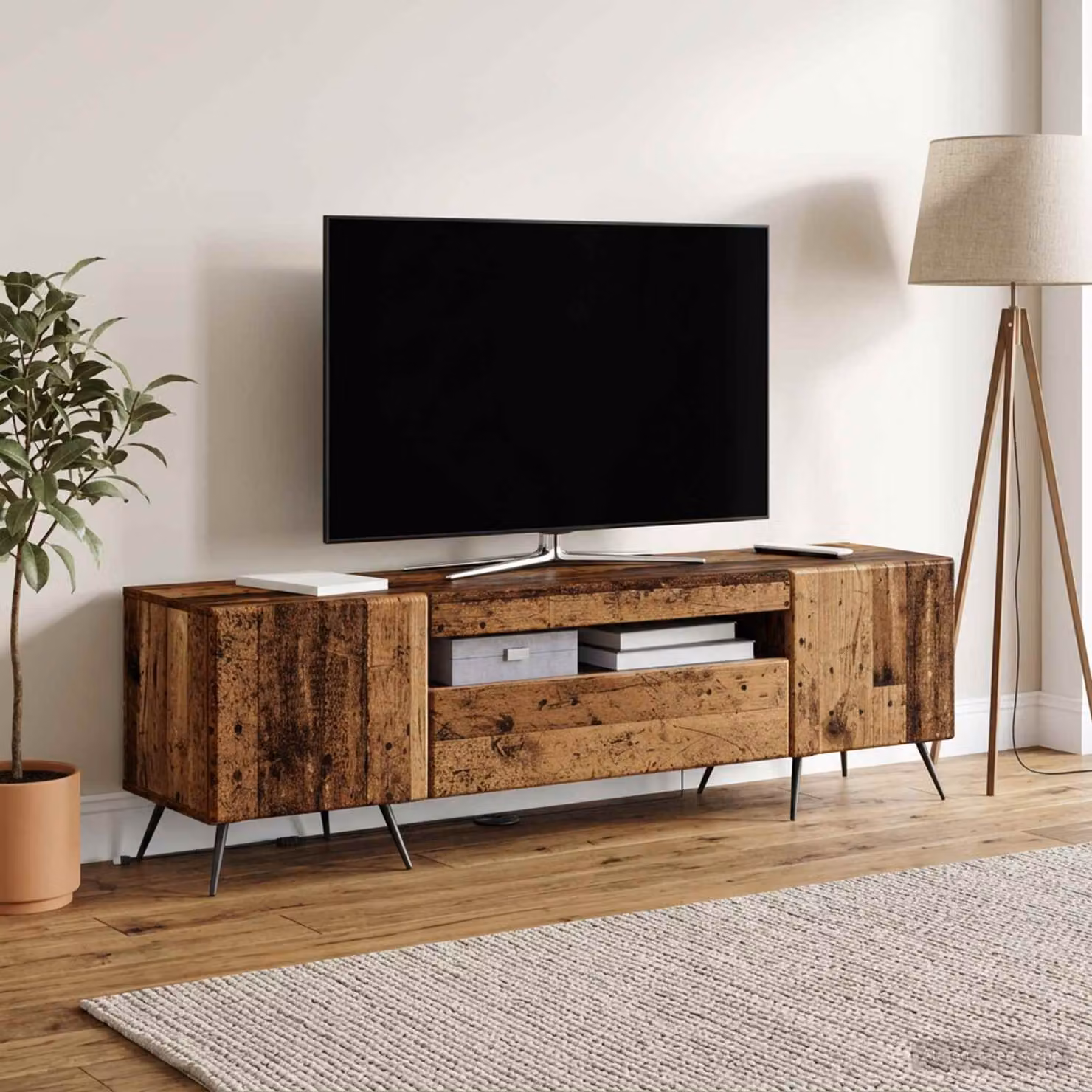 Mobile TV stand vidaXL in legno marrone con illuminazione LED e scomparti multimediali L: 153,0 cm, P: 35,0 cm, H: 43,0 cm