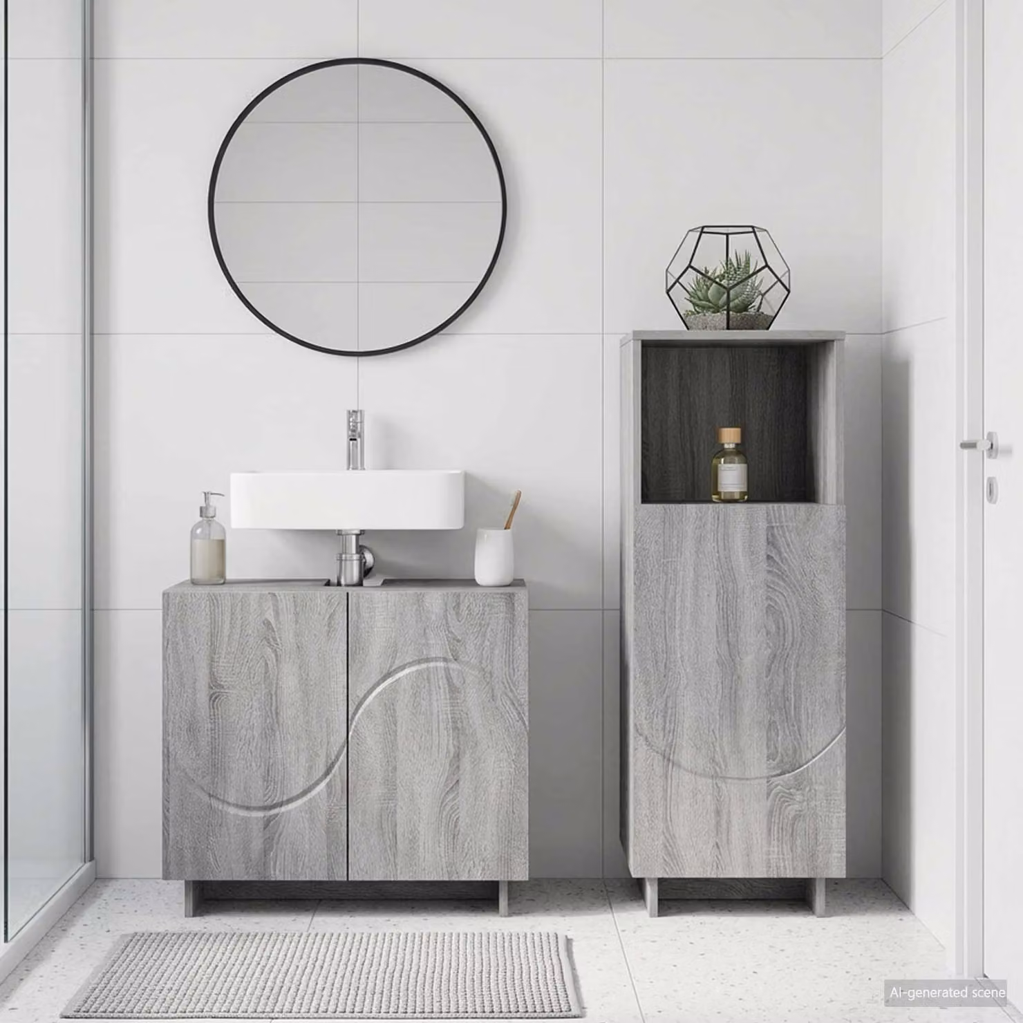 Set di mobili da bagno moderno vidaXL in 2 pezzi colore grigio in legno ingegnerizzato L/P/H: 60,0 x 30,37 x 41,0 cm