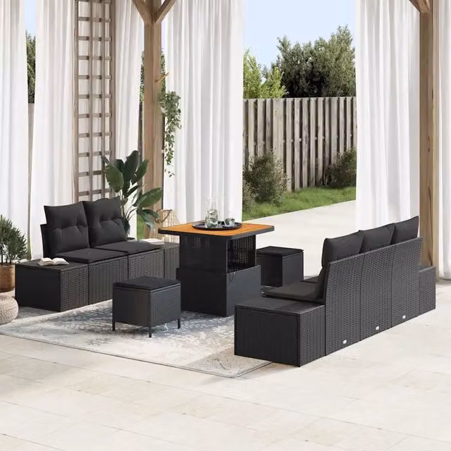 Set Divano da Giardino 8 pz 7-Numero di posti Nero Poly Rattan 3364674