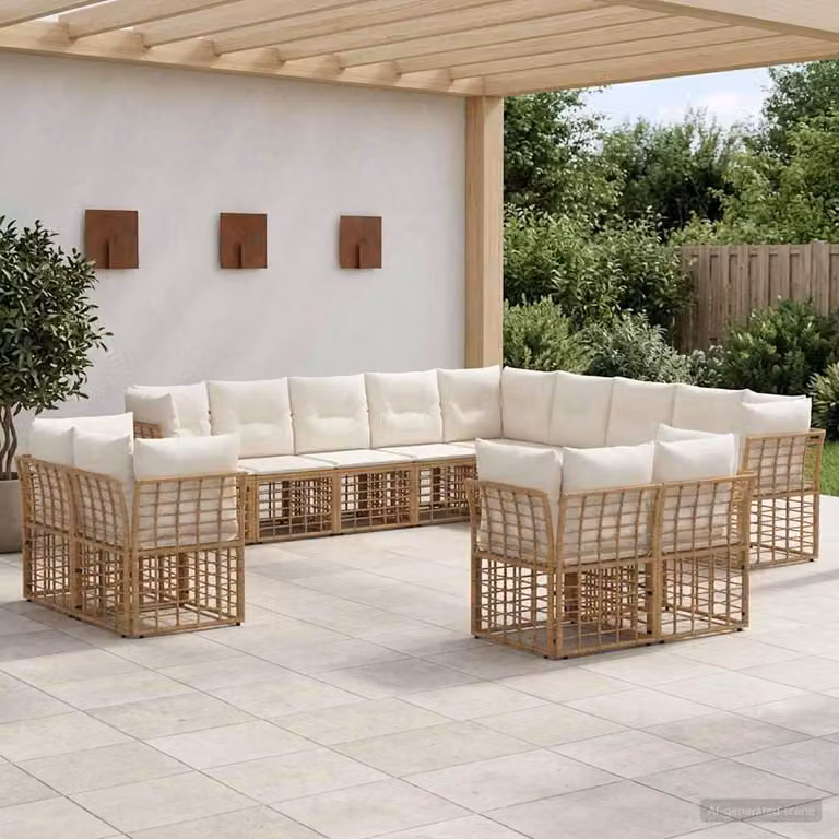Maison Exclusive - Set da esterno per divano, 13 posti, colore naturale e crema, realizzato in poliestere