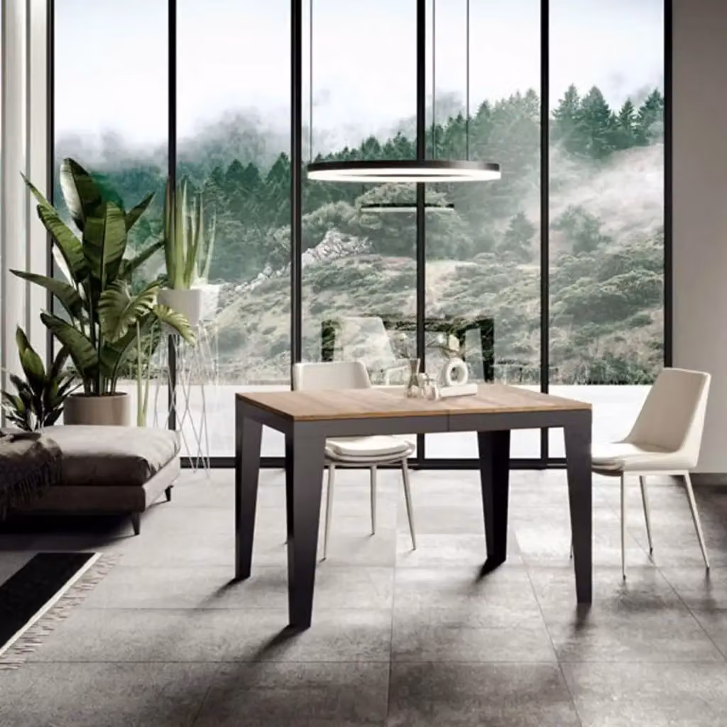 Tavolo allungabile Itamoby Flame Evolution in legno quercia natura con telaio e gambe antracite L: 180-440 cm, P: 90 cm – 2