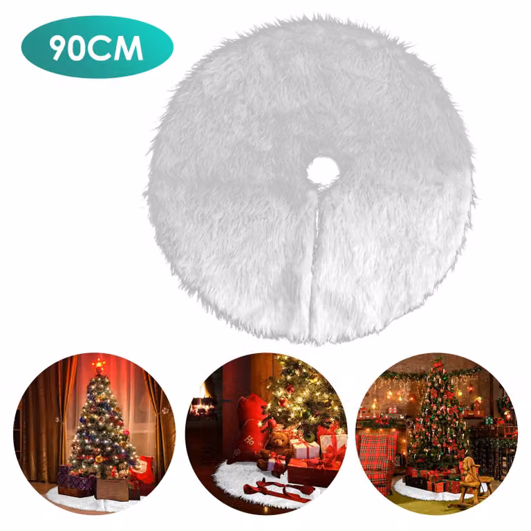Copertura per albero di Natale Ikodm, 90 cm, bianca, in morbido peluche, con chiusura a strappo nascosta, ideale per il soggiorno