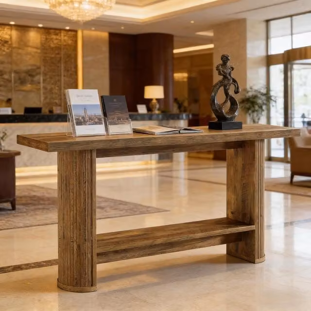 Consolle moderna Mivray in legno MDF laminato marrone per ingresso, corridoio o soggiorno – 1
