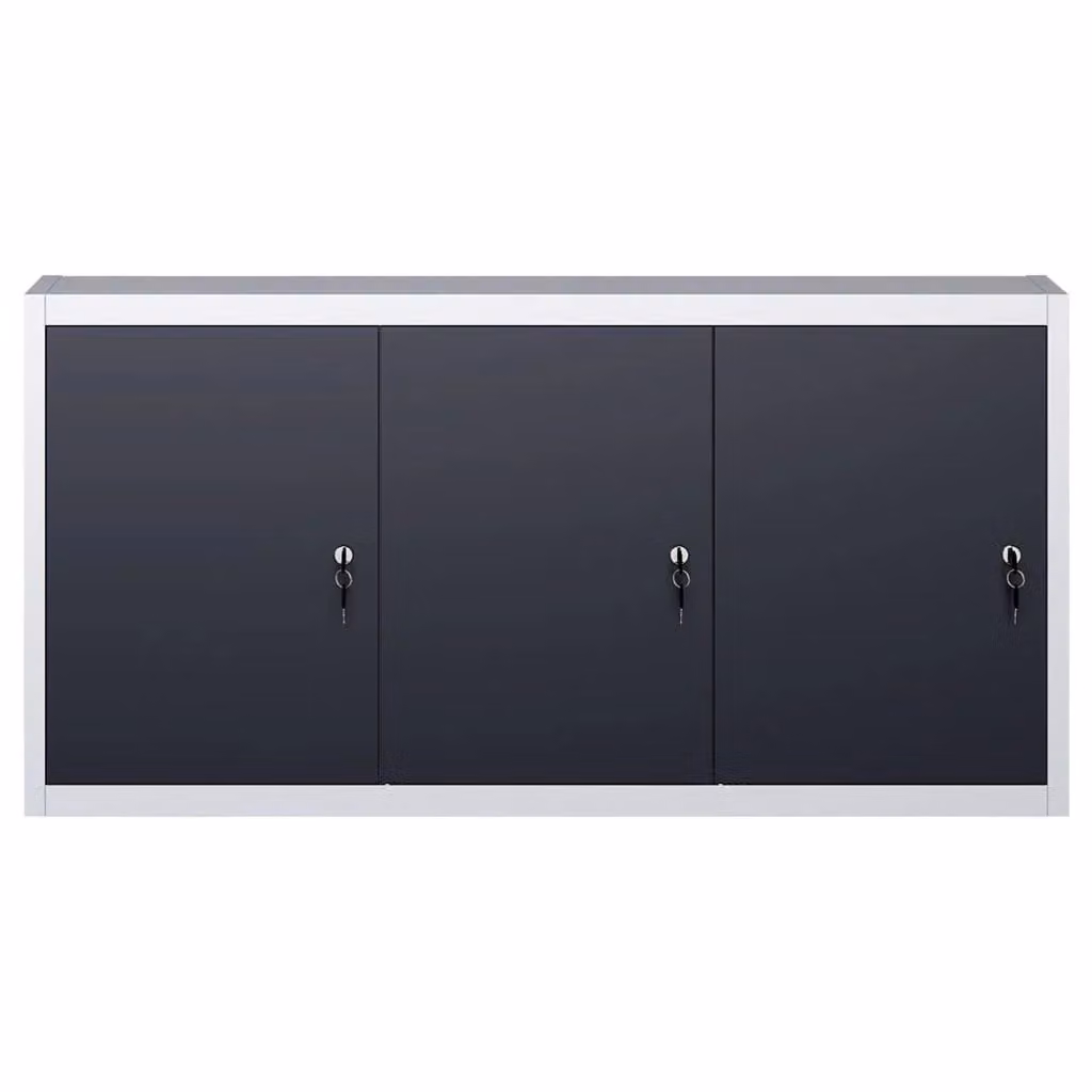 Mobiletto portautensili da parete in metallo stile industriale con ante chiudibili, grigio e nero, L: 120 cm – 2