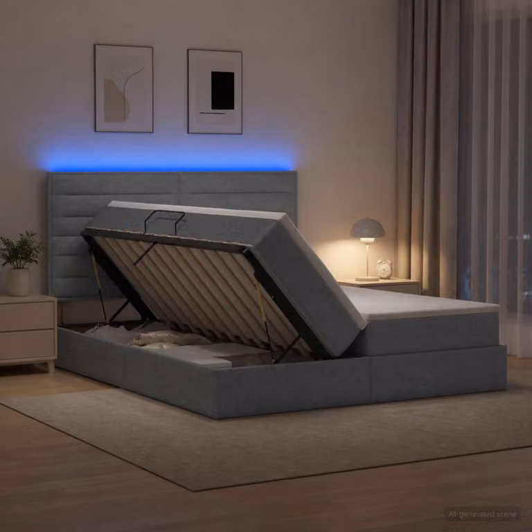 Letto con contenitore e illuminazione LED vidaXL, Grigio, L: 200 cm, P: 200 cm, H: 204 cm