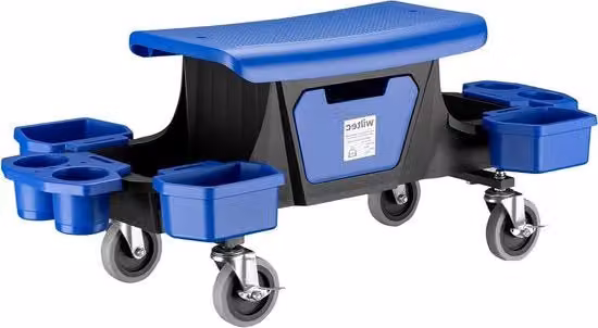 Cassa di lavoro mobile blu in acciaio e plastica con contenitori per strumenti, portata fino a 150 kg, L: 50 cm, P: 30 cm, H: 20 cm