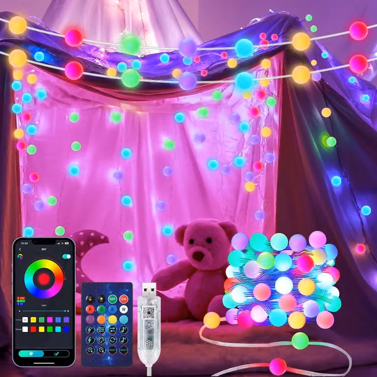 Catena luminosa LED USB intelligente, 5 metri, 33 luci, cambio colore, controllabile tramite app