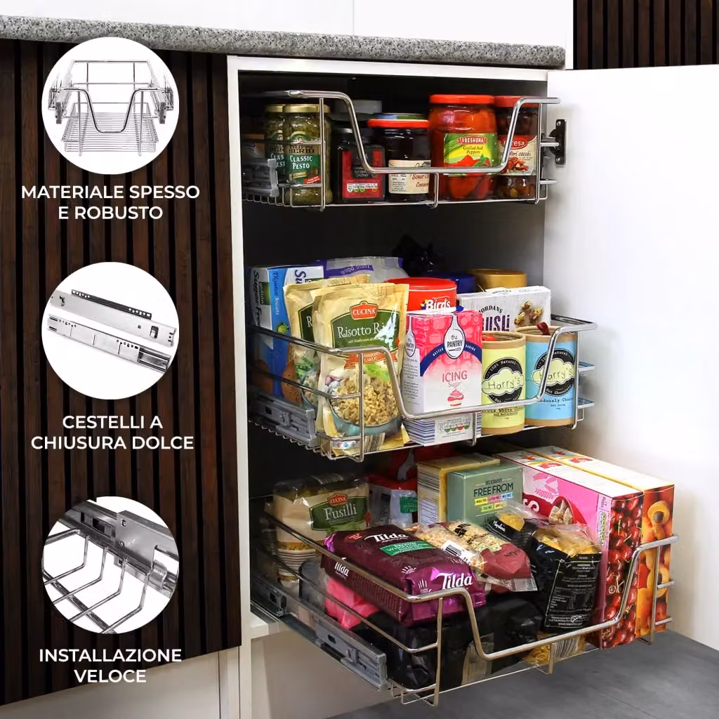 Cestelli estraibili in acciaio inossidabile Monster Shop per organizzazione cucina e credenza, colore argento – 2