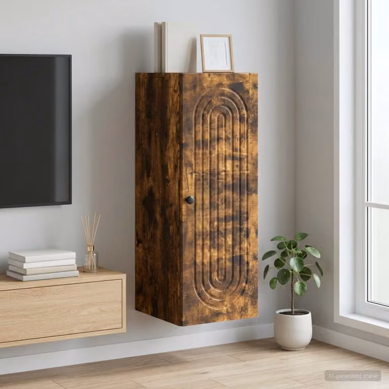 vidaXL Mobiletto a muro moderno in Rovere Fumo, L: 33 cm, P: 34,5 cm, H: 90 cm