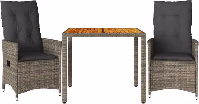 Set da Bistr¨° 3 pz | Set Salotto da Giardino con Cuscini Grigio in Polyrattan